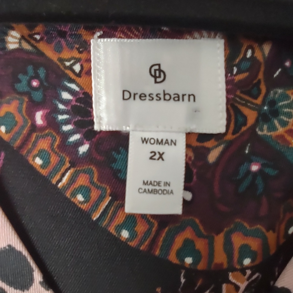 Multi print Plus Size blouse with tie at hip 2X - Picture 7 of 7